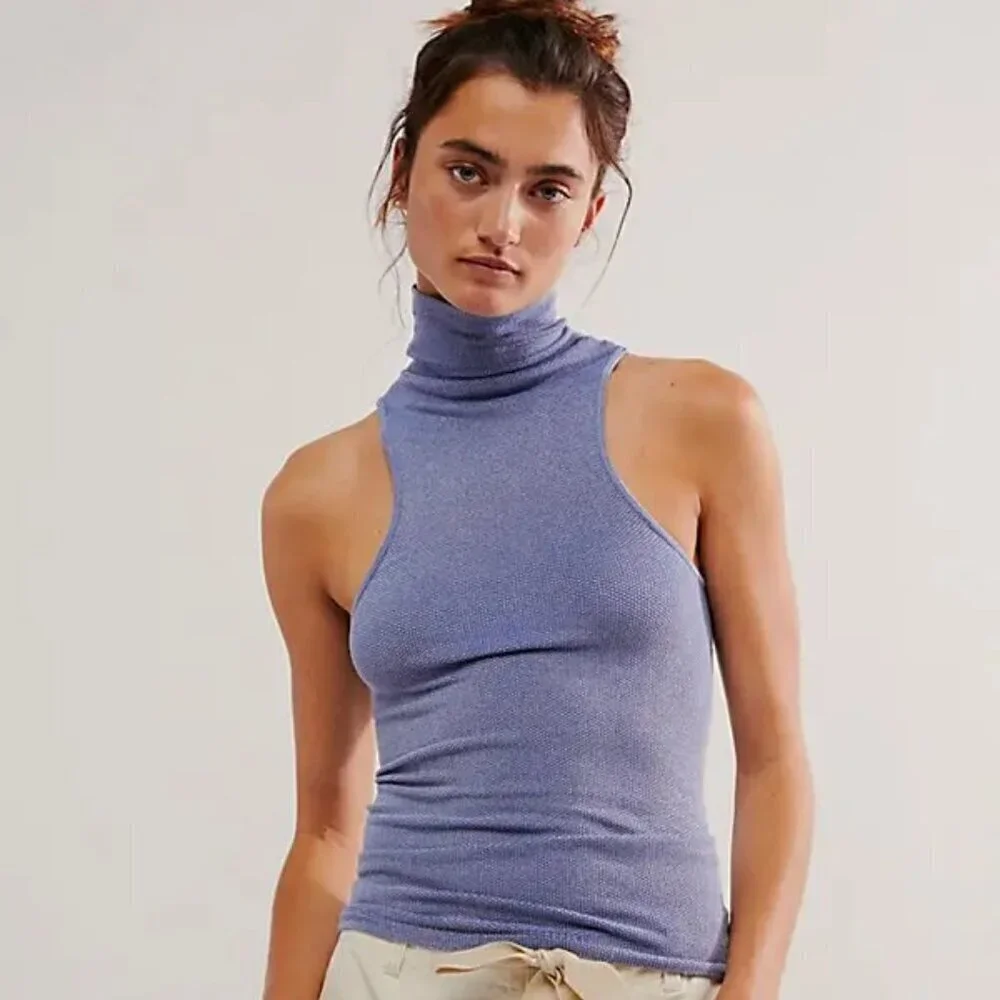 NWT Free People Intimately Always Ready Seamless Blue Turtleneck Tank